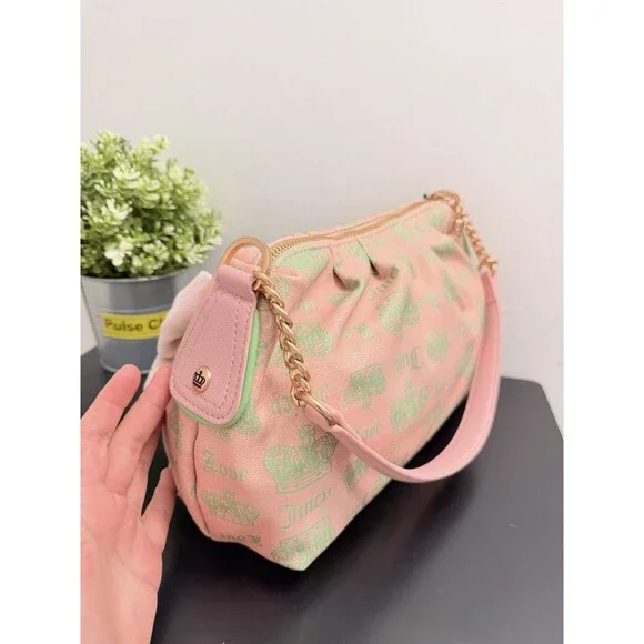 JUICY COUTURE JUICY FAN CLUB SHOULDER BAG PINK DIAMOND RETRO GREEN - Picture 4 of 9